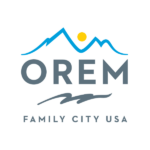 Orem Utah city logo with mountain and sun icon, highlighting a civic partner in community development and family-focused community programs